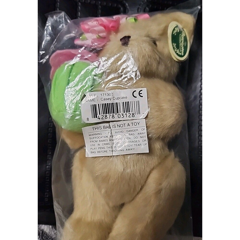 Bearington Collection Casey Cupcake Birthday Teddy Bear 10" Pink Green Bow New